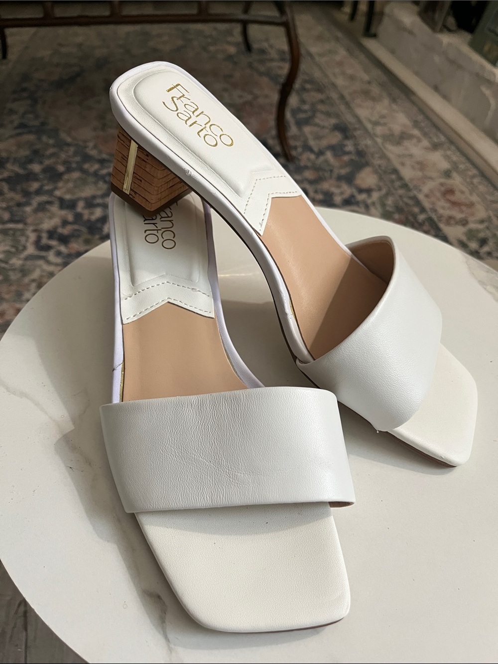 Franco Sarto White Slide Mules